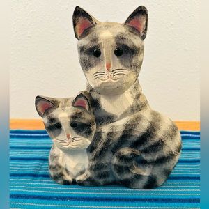 Folk Art James Haddon 2 Playful Grey Tabby Cats Sculpture